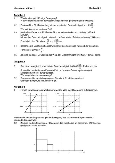 Mechanik 1 Gleichförmige Bewegung, 2 KA mit Lösungswegen, Mittelstufe des Gymnasiums ...