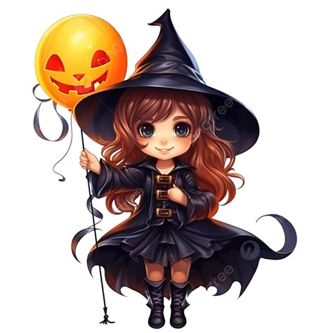 Happy Halloween Cute Little Witch With A Air Ball Young Child Girl In Witch Costume Outdoors ...