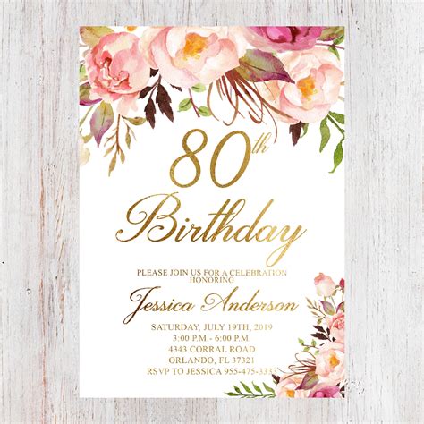 80Th Birthday Invitations Templates Free