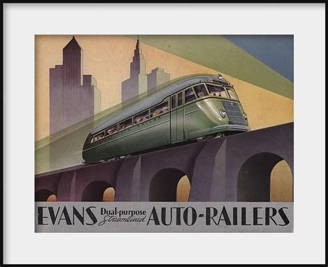 EVANS AUTO-RAILERS, Art Deco Railroad Poster Streamline Railcar New Fine Art Giclee Print ...