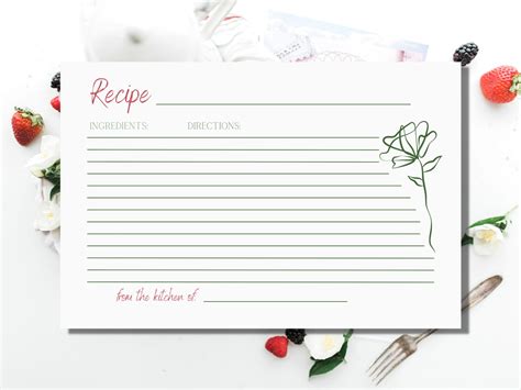 Floral Recipe Card Template, Printable Recipe Card for Bridal Shower, Editable Recipe Card ...