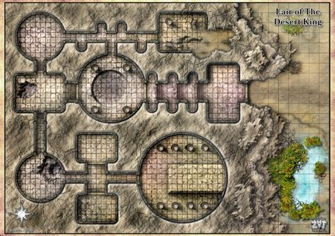 Lair of The Desert King A1 Gridded by Zatnikotel on DeviantArt | Dungeon maps, Fantasy map ...