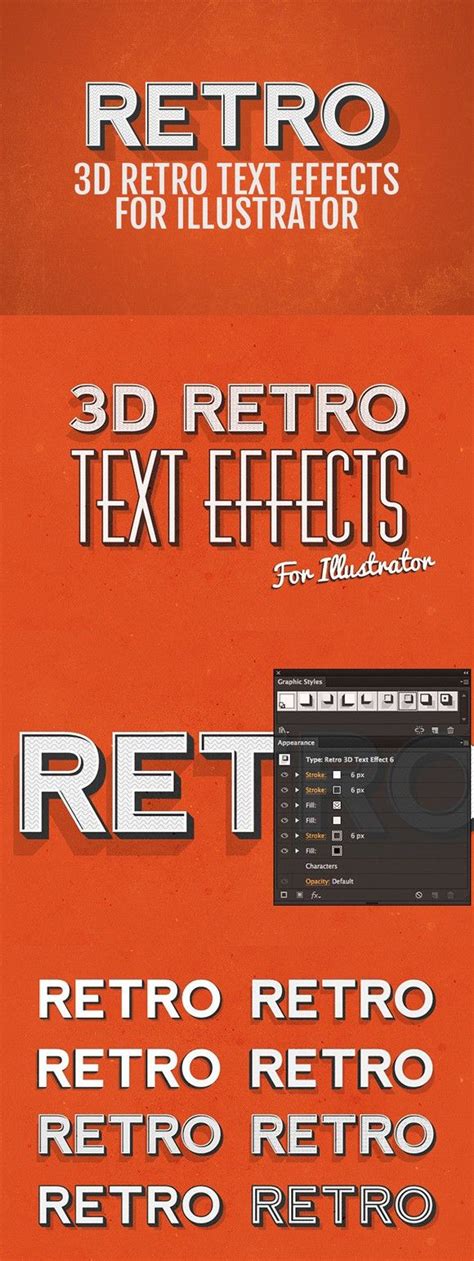 3D Retro Text Effects - Illustrator | Retro text, Text effects, Illustration