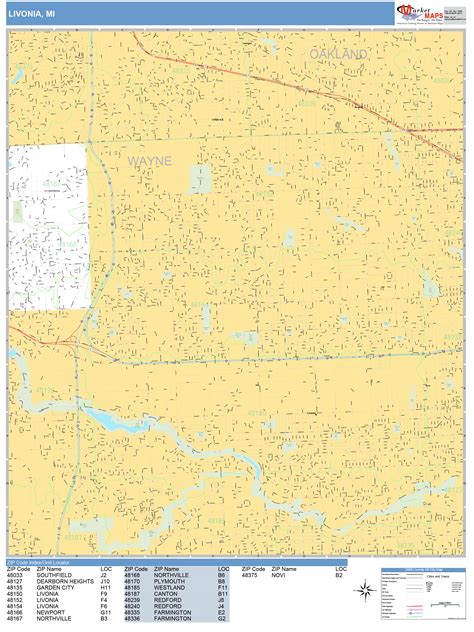 Livonia Michigan Wall Map (Basic Style) by MarketMAPS - MapSales