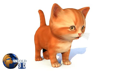 animated Cat Cute Kitten Lowpoly Rigged 3D Model