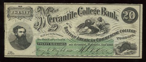 Mercantile College Bank of the British American Commercial College, $20