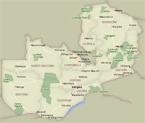 Detailed national parks map of Zambia. Zambia national parks detailed ...