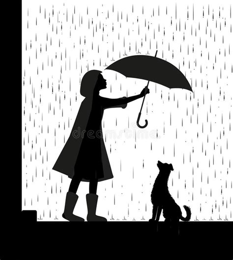 Girl In Rain With Umbrella Silhouette