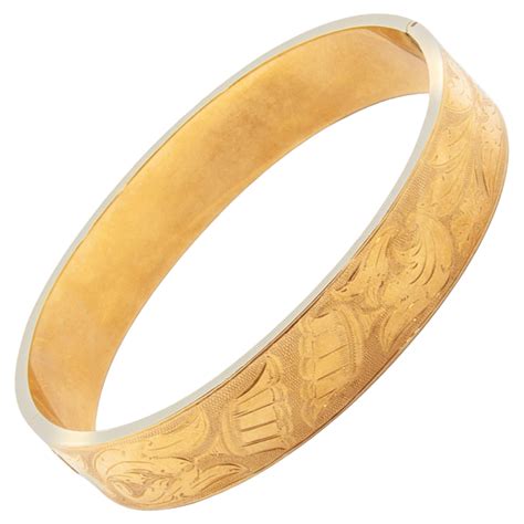 Engraved Gold Bangle Bracelet at 1stDibs