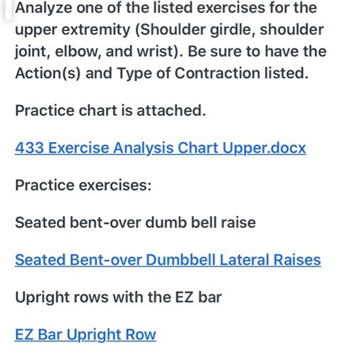 Analyze one of the listed exercises for the upper | Chegg.com