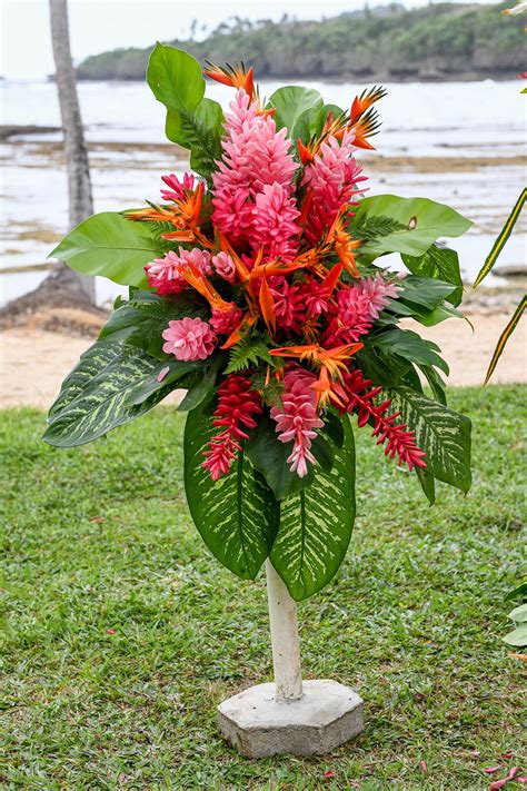 Tropical flowers for wedding at Namale Resort, Fiji. Photographed by ...