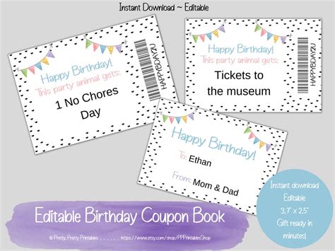 Birthday Coupon Book Printable & Editable Rainbow Birthday - Etsy