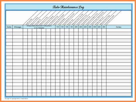 Equipment Maintenance Schedule Template Excel Unique Vehicle ...