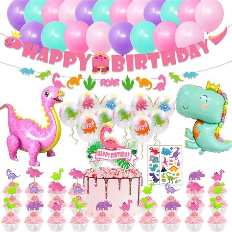 Amazon.com: Girl Dinosaur Birthday Party Supplies, Pink Dinosaur Dino ...