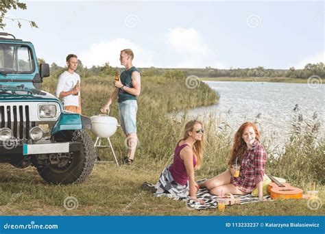 Picnic by the lake stock image. Image of time, outdoors - 113233237