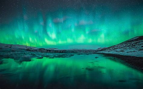 Northern Lights, mountains, aurora borealis, nature, reflection, sky ...