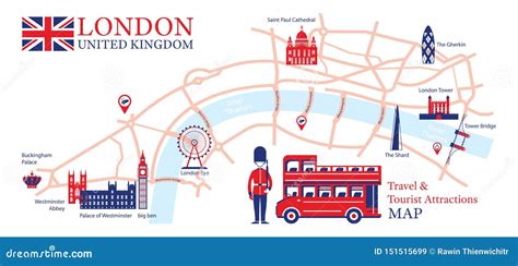 London, England Travel and Tourist Attraction Map Stock Vector ...