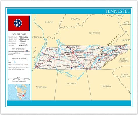 Tennessee Map Detailed Map of Tennessee State Tennessee Geography Wall ...