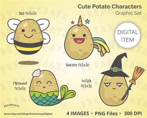 Kawaii Potato Clip Art, Cute Potatoes Emoticon, Cartoon Food With Faces ...