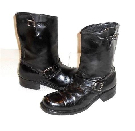 Vintage Black Leather Motorcycle Police Boots Men's Size 11 READ # ...