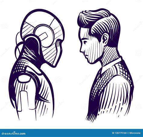 Human Vs Robot. Conflict of Artificial Intelligence and Human Mind Stock Vector - Illustration ...