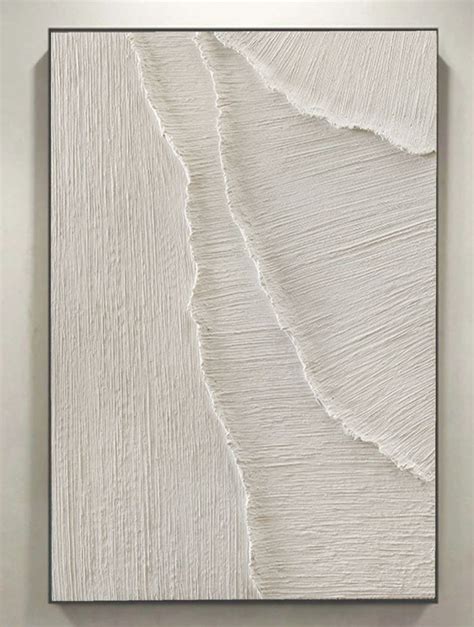 3D White Minimalist Ocean Waves Art Painting on Canvas White 3D Textural Painting Wabi-Sabi Wall ...