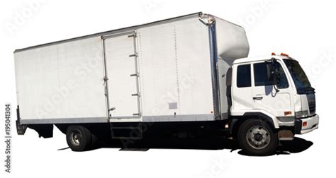 "Side view of white delivery truck. Isolated." Stock photo and royalty ...