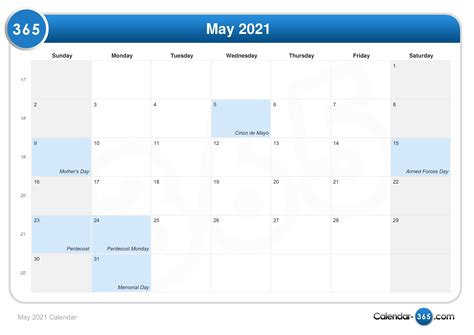 May 2021 Calendar