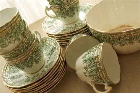 Beautiful Antique China Tea Set with Green Ivy and by inspiritdeco