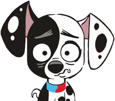 a black and white cartoon dog with spots on it's face, wearing a bandana