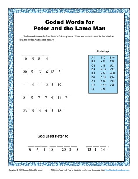 Coded Word Bible Activities for Children on Sunday School Zone