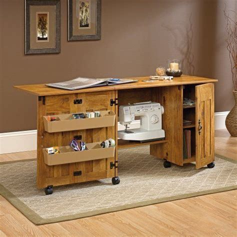 NEW Sauder Sewing Machine & Craft Table Drop Leaf Shelves Storage Bins Cabinets | eBay | Storage ...