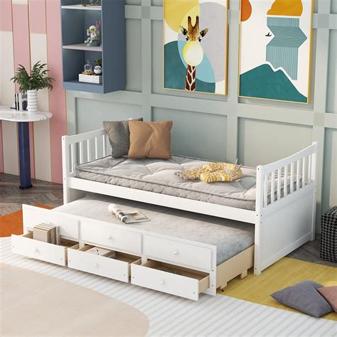 Harper Bright Designs Full Size Daybed With Storage Drawers, Wood ...