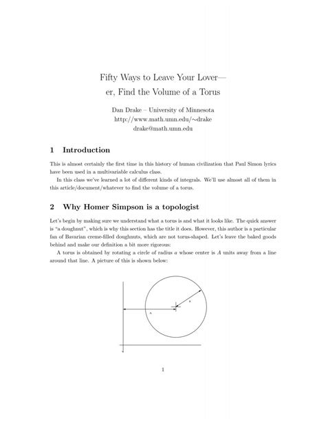 Fifty Ways To Find The Volume Of A Torus