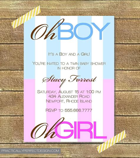 Twin Baby Shower Invitation Boy AND Girl