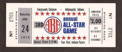 1969-70 3rd ever ABA Basketball All-Star Game FULL UNUSED Ticket!! | All star, Basketball, Aba