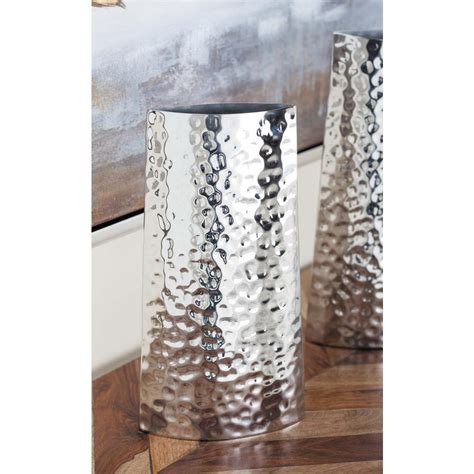 13 in. Hammered Stainless Steel Decorative Vase in Silver-90878 - The Home Depot