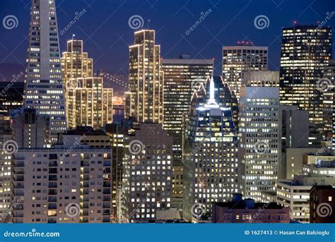 San Francisco Financial District at Night Stock Image - Image of north ...