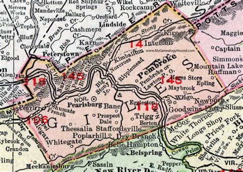 Giles County, Virginia, Map, 1911, Rand McNally, Pearisburg, Pembroke ...