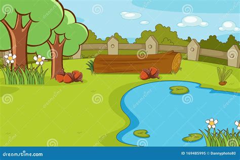 Background Scene with Trees and Pond Stock Vector - Illustration of ...