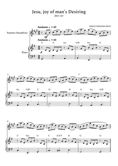 Jesu, Joy of Man's Desiring for Soprano Sax and Piano (Arpeggios With Chords) - Score and Parts ...