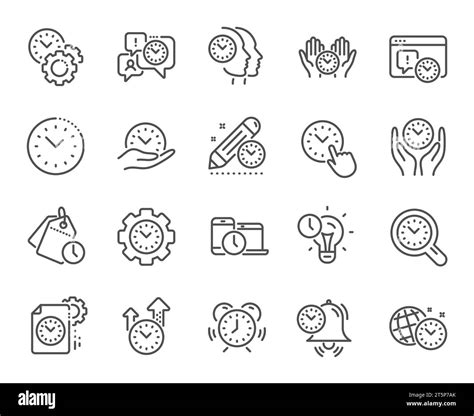 Time management line icons. Alarm clock, timer plan and project ...