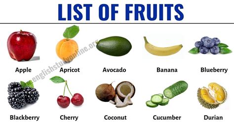 List of Fruits in English! The following lesson provides 40+common ...