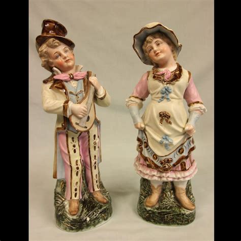 Antique Glazed & Bisque Porcelain Pair of Figurines. - Antiques To Buy