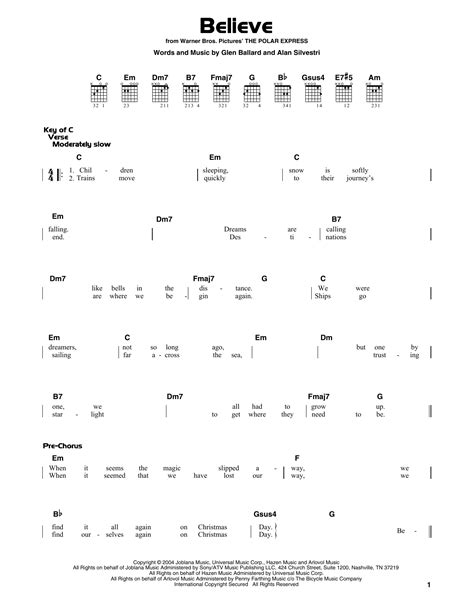 Believe by Josh Groban - Guitar Lead Sheet - Guitar Instructor