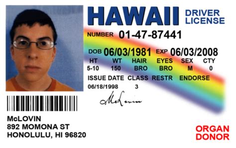 McLovin ID Card Hawaii HI Drivers License Superbad Movie Prop FREE SHIP ...