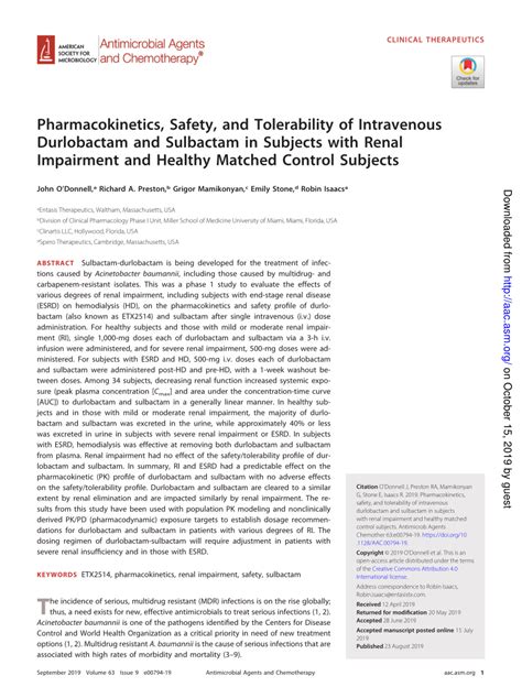 (PDF) Pharmacokinetics, Safety, and Tolerability of Intravenous ...