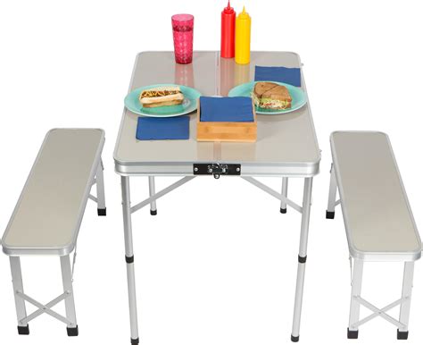 35.4" Portable Aluminum Folding Suitcase Picnic Table with 2, 33.8" Folding Bench Seats By ...
