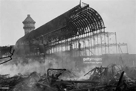 The wreckage left by the fire which destroyed Crystal Palace exhibition centre in London ...