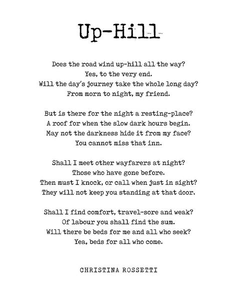 Up-Hill - Christina Rossetti Poem - Literature - Typewriter Print 1 ...